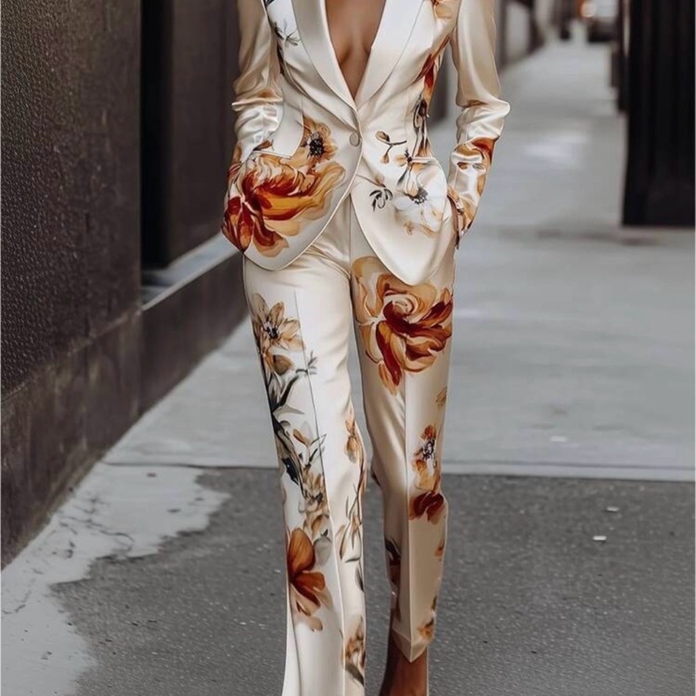Floral Cream Pantsuit